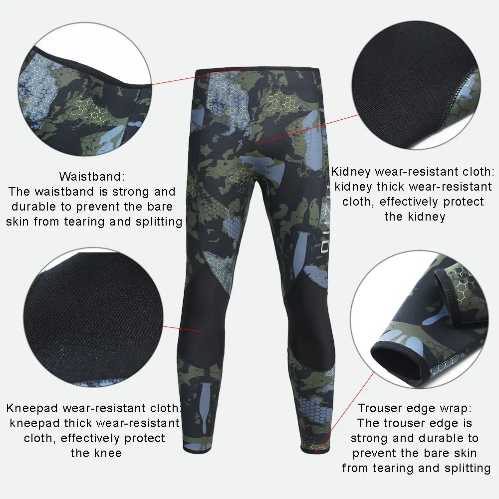 Neoprene Spearfishing Wetsuit dos homens, Open Cell, Camuflagem Terno Mergulho, caça, mergulho, Kitesurfing, 5mm, 2Pcs Set