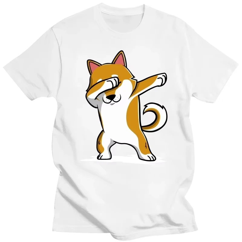 Unisex Funny Dabbing Shiba Inu Dog Graphic T‑Shirt Cute Cartoon Animal Print Crew Neck Casual Street Tee For Men Women