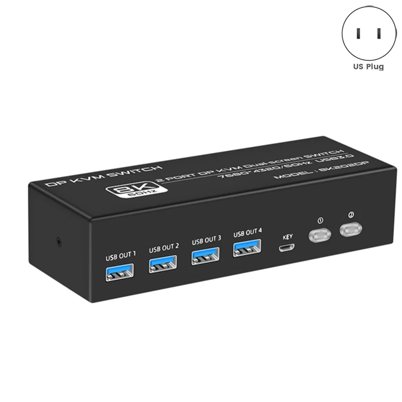 

8K DP KVM Switch For 2 Computers USB 3.0 KVM Switch 2 In 2 Out And 4 USB 3.0 Port For Mouse Keyboad Monitor Easy Install US Plug
