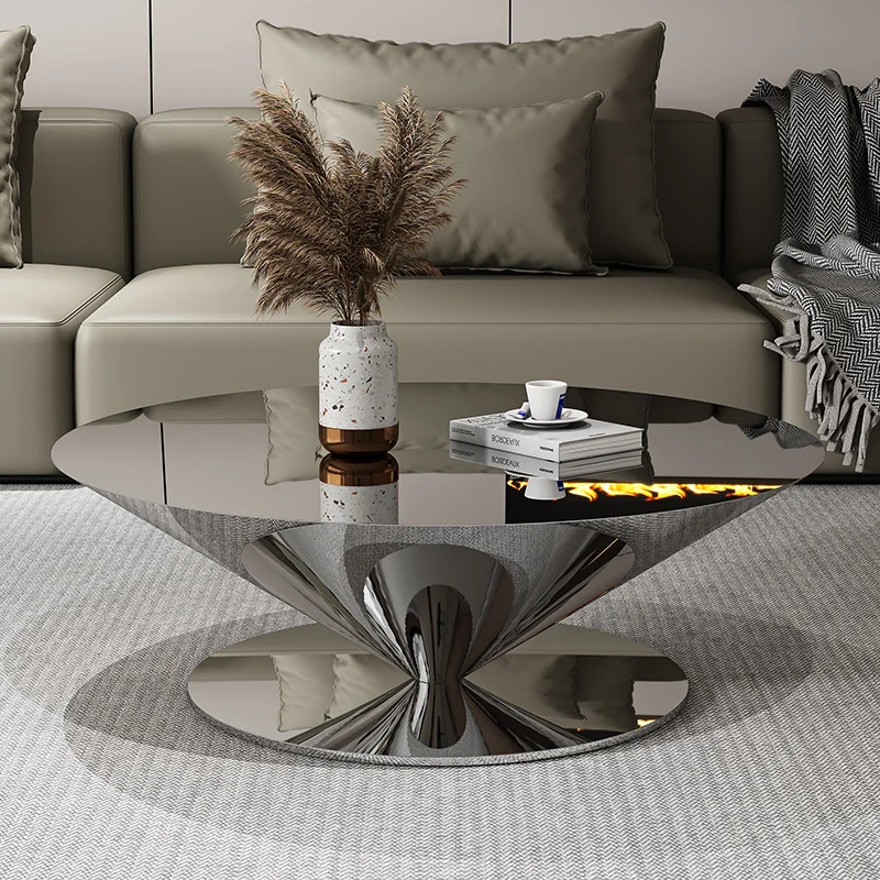 Minimalist circular tea table, Italian light luxury, large and small unit, living room, household mirror combination tea table