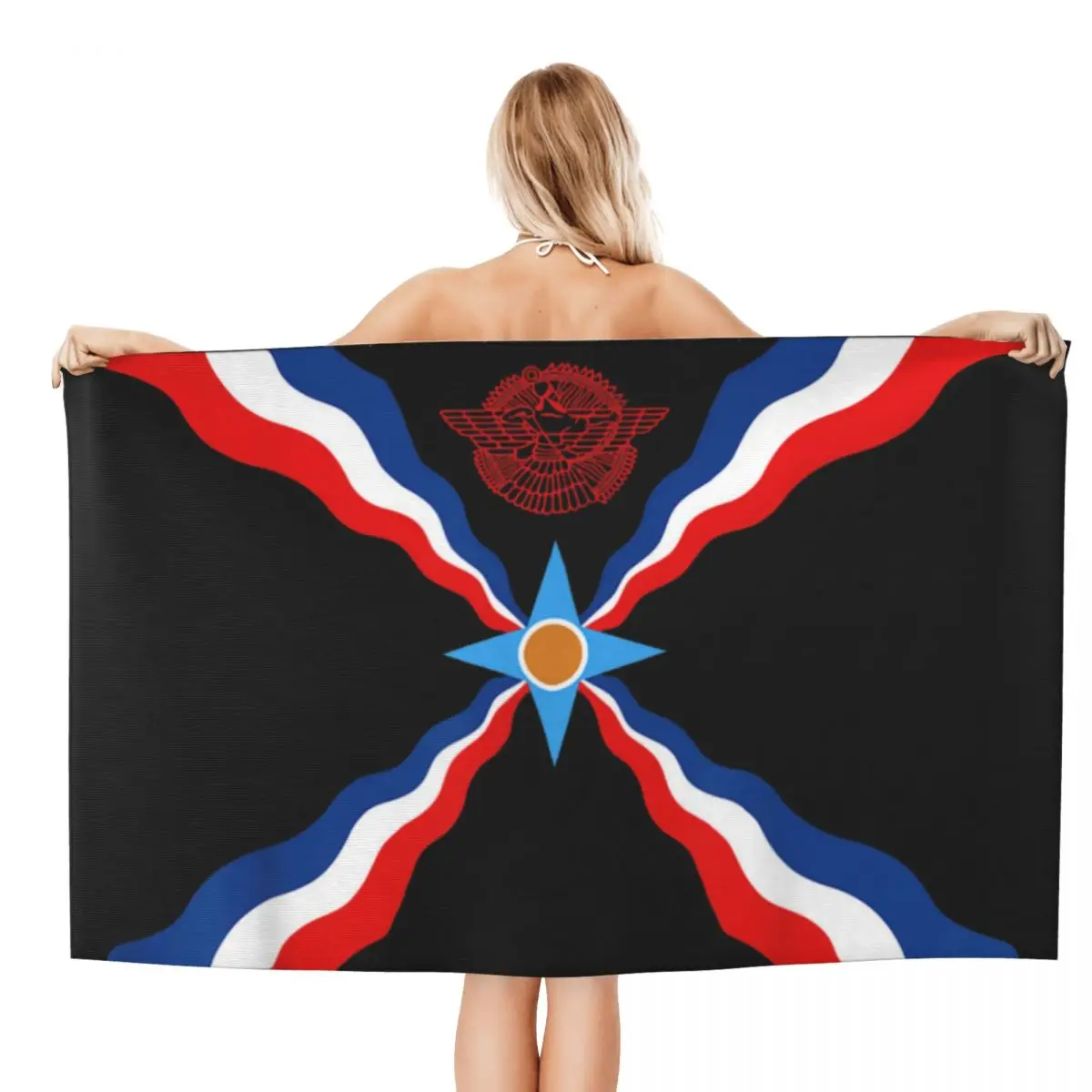 Custom Syriac Suryoyo Flag Logo Soft Linen Microfiber Beach Bath Towel Quick Drying Aramean Assyria Bathroom Sports Towels