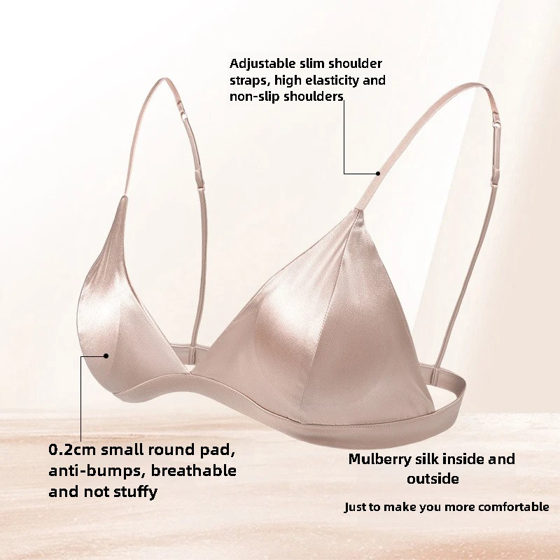 

French Style Lingerie with Mulberry Silk No Steel Ring Silk Triangular Cup Anti Sagging Women Bra