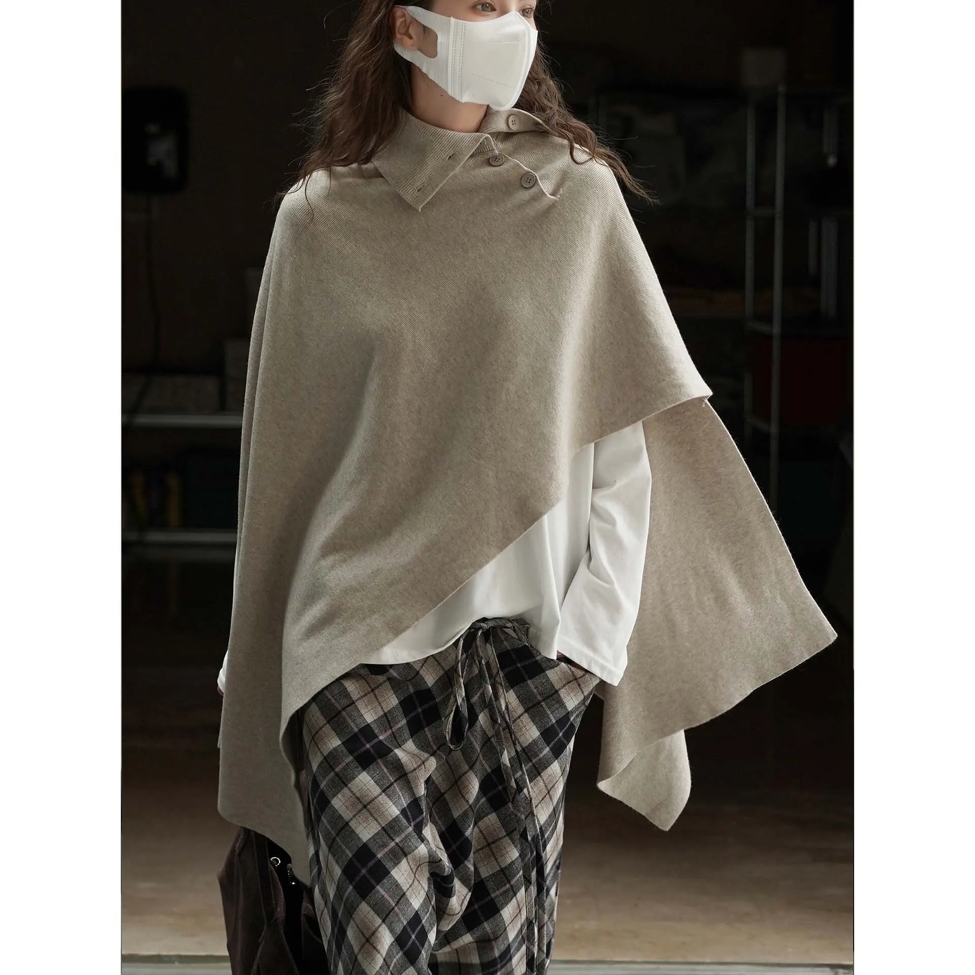 

Autumn Winter Irregular Hem Shawl Cloak Sweater Asymmetrical Front Soft Silky Oversized Tops For Women