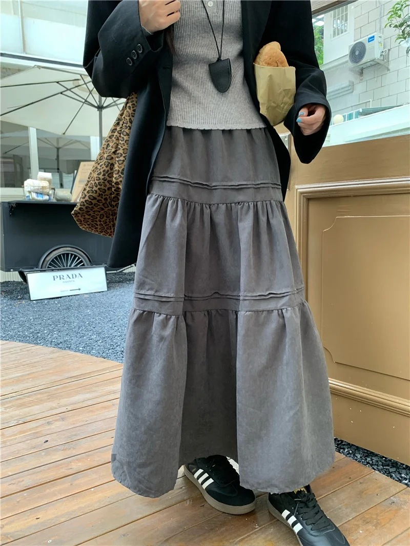 

Summer Long White Skirt Versatile A-Line Midi Skirt for Women Casual Sle Faux Fur Trim High Waist Polyester Fiber Skirt