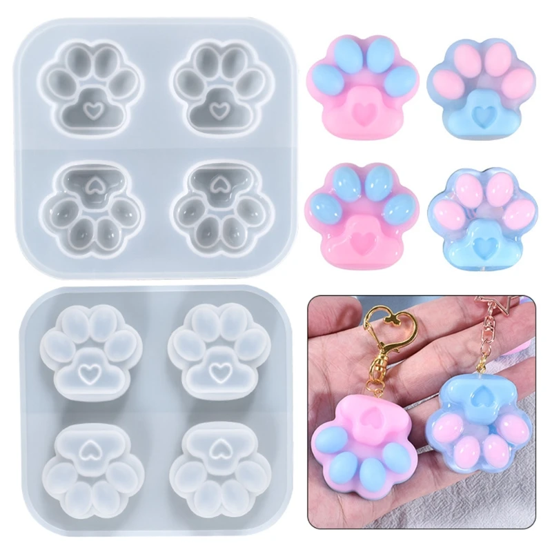 Shiny Glossy Silicone Resin Molds for Cat Paw Silicone Mold DIY Keychain Pendant Jewelry Epoxy Resin Crafting Molds Y08E