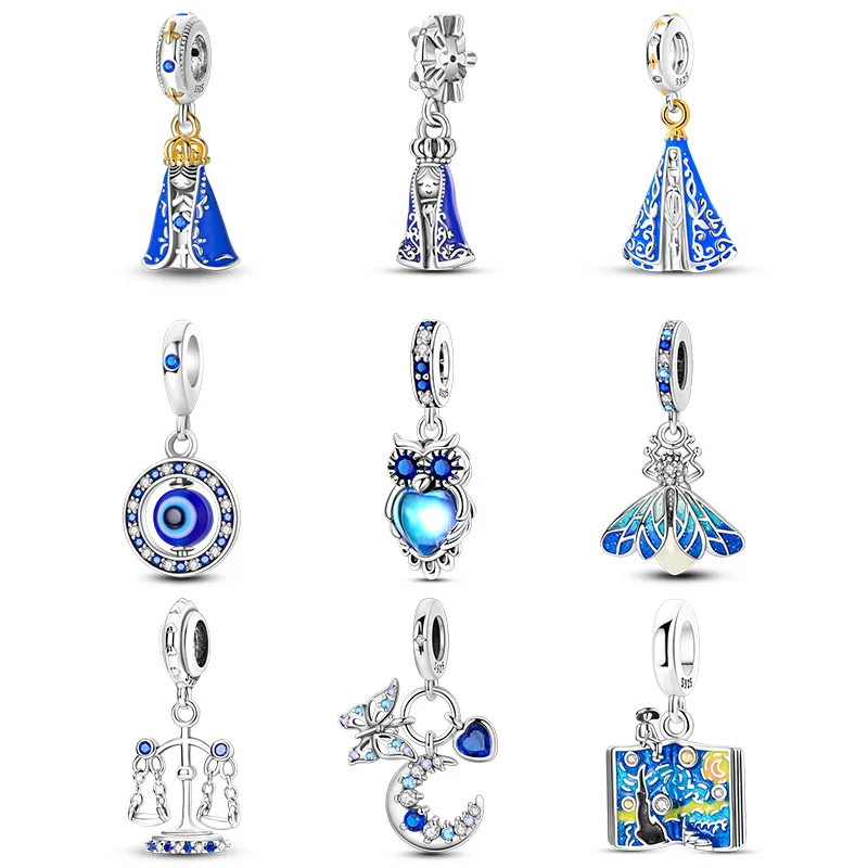 Novo Pingente de Prata 925 com Estrelas, Lua e Olho do Diabo para Mulheres, Compatível com Pulseiras Originais, Presentes de Joias para Aniversário e Festas DIY