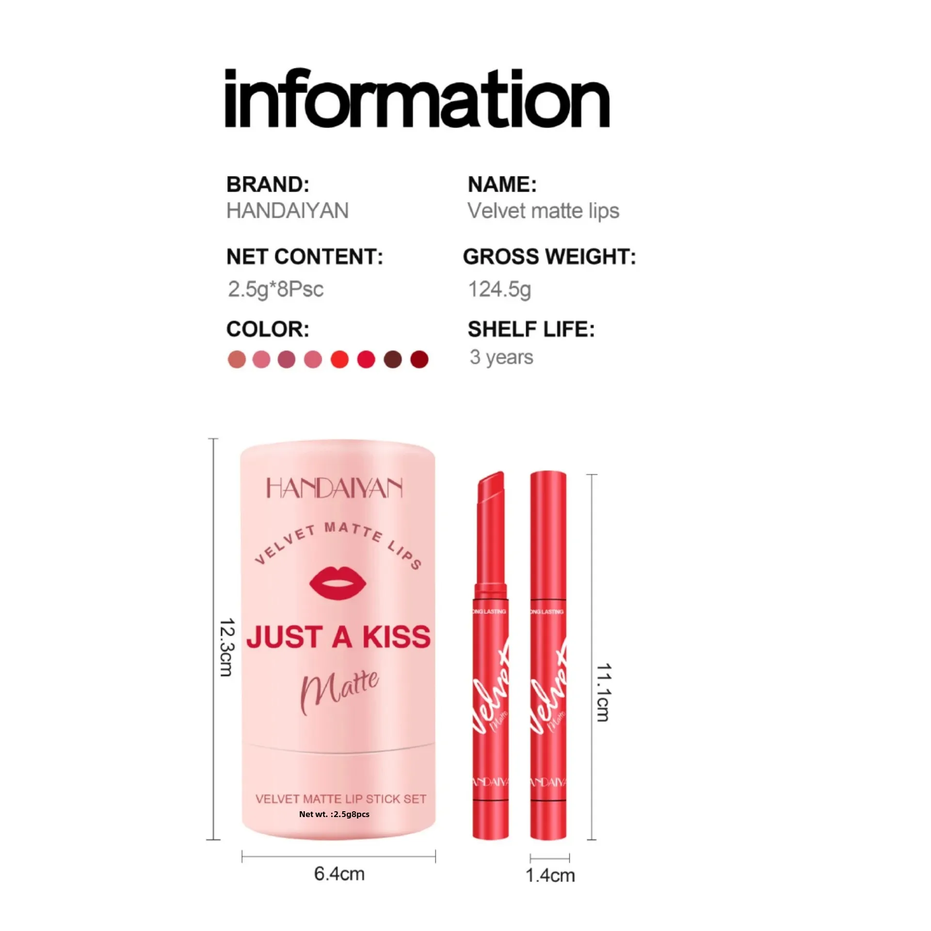 HANDAIYAN Samt Matt Lippenstift Geschenkbox Set Schlanke Lippenstifthülsen Langlebige Antihaft-Tasse Koreanisches Lipgloss-Make-up