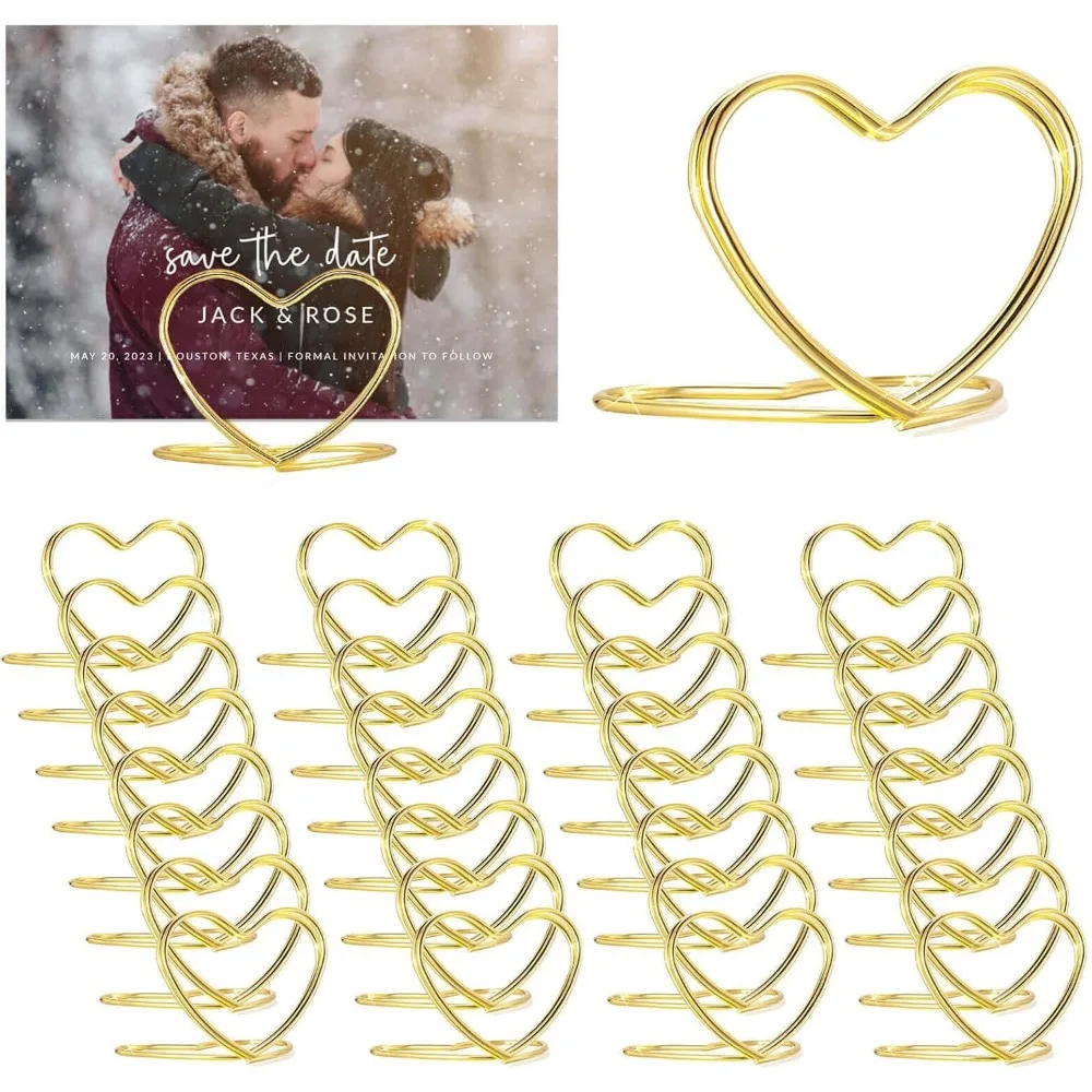 

Золотые держатели для карточек с номером стола, 32 шт., маленькая подставка в форме сердца, визитницы для свадьбы, мини