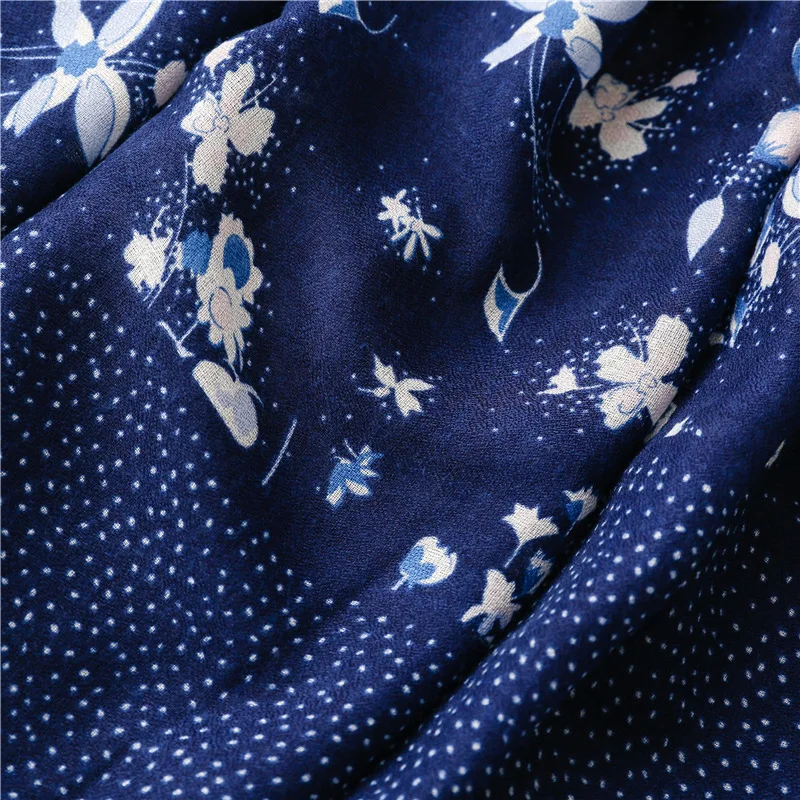 Sciarpa con nappe in viscosa di cotone stampato blu per mamma scialle lungo per donna Hijab musulmano da donna fascia per capelli Casual 180*88cm