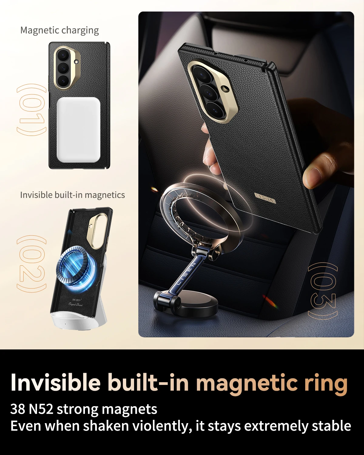 حافظة هاتف محمولة لهاتف سامسونج جالاكسي Z فولد 7، شحن لاسلكي صلب، حماية من السقوط، غطاء أسود كامل مضاد للطي ومضاد للسقوط