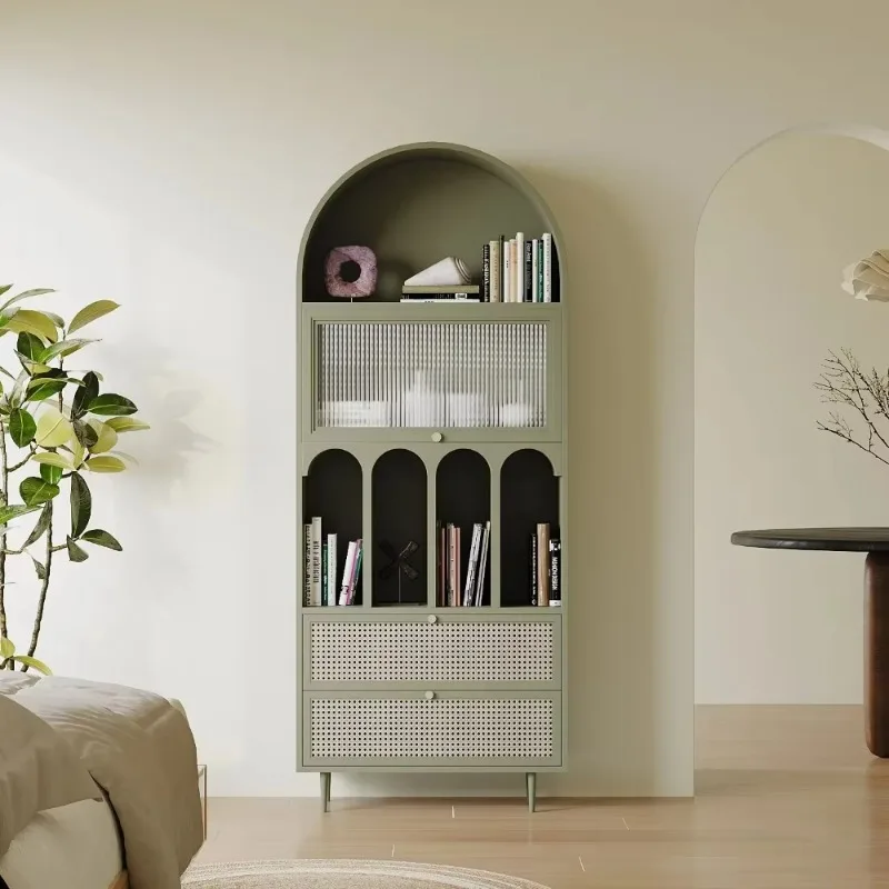 Factory Direct 2026 Wood Arched High Cabinet Antique Living Room Home Storage Designer Rattan  Door Dining Side