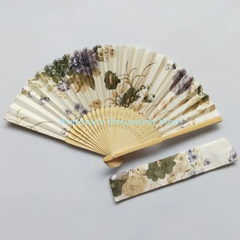 Q39b Vintage Floral Pliing Fan avec Chinois Japonais Dance Fans pour femmes