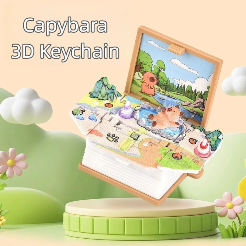 New Mini Size Fold Book Keychain Foldable Beach Park Car Key Rings Stress Relief Capybara Panda Backpack Pendant Birthday Gift
