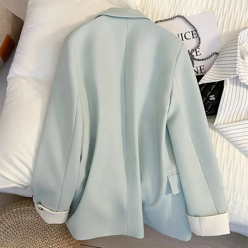 High-Quality Suit Jacket Women's New Turquoise Fashion Coat Spring Autumn 2025Small Fragrance Outerwear Female Korean Blazer Top