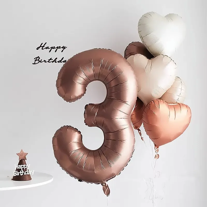 Large Digital Aluminum Film Balloon, INS Style, Cream Caramel Color, Birthday Party Photography Decoration, Boys and Girls, 40" - Image 3