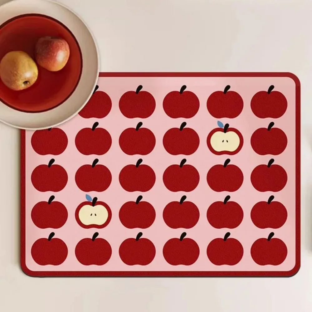 VIKAMA Pink Apple Cartoon Küchenmatte, saugfähige Kieselgur-Abtropfmatte für die Erde, rutschfeste, hitzebeständige Spülbeckenschale