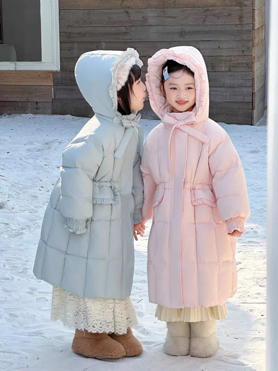 ZOETOPKID Mädchen Lange Kapuzen-Baumwoll-Daunenjacken Kinder Winter Verdickte Warme Rüschen-Design-Jacken Kinder Aktiv-Oberbekleidung – Detail 2