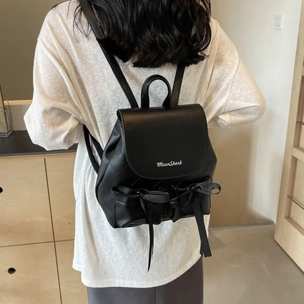 

Korean Style Bowknot Backpack Double Bow Ballet Style Nylon Drawstring Knapsack Solid Color Large Capacity Y2k School Bag Travel