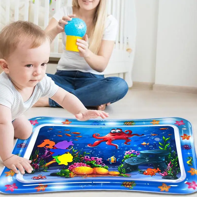 Estera de agua inflable para niños, almohadilla para juegos acuáticos de verano, estera para el vientre, estera central de actividades de 50X70cm con tema oceánico, mejora las habilidades motoras y