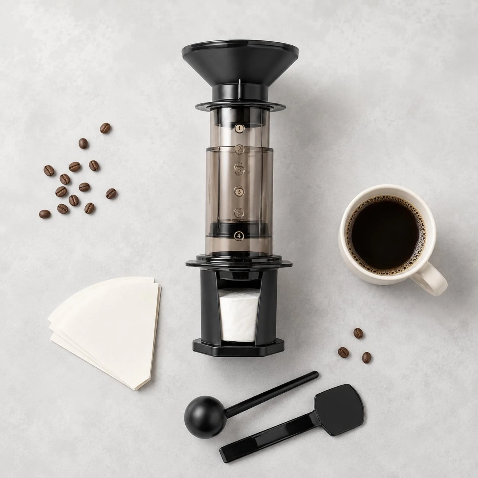 Manual Coffee Brewer Clear-and-Black Transparent Coffee Brewer Brew Gear Compact Kitchen Appliance Gold Step Numbers view 3