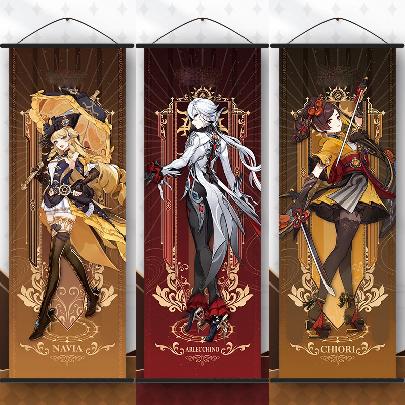 Anime Gen Impact Wall Hanging Poster Cosplay Halloween Party Cartoon Heros Scroll Canvas Students Gifts Hot Game Home Decoration