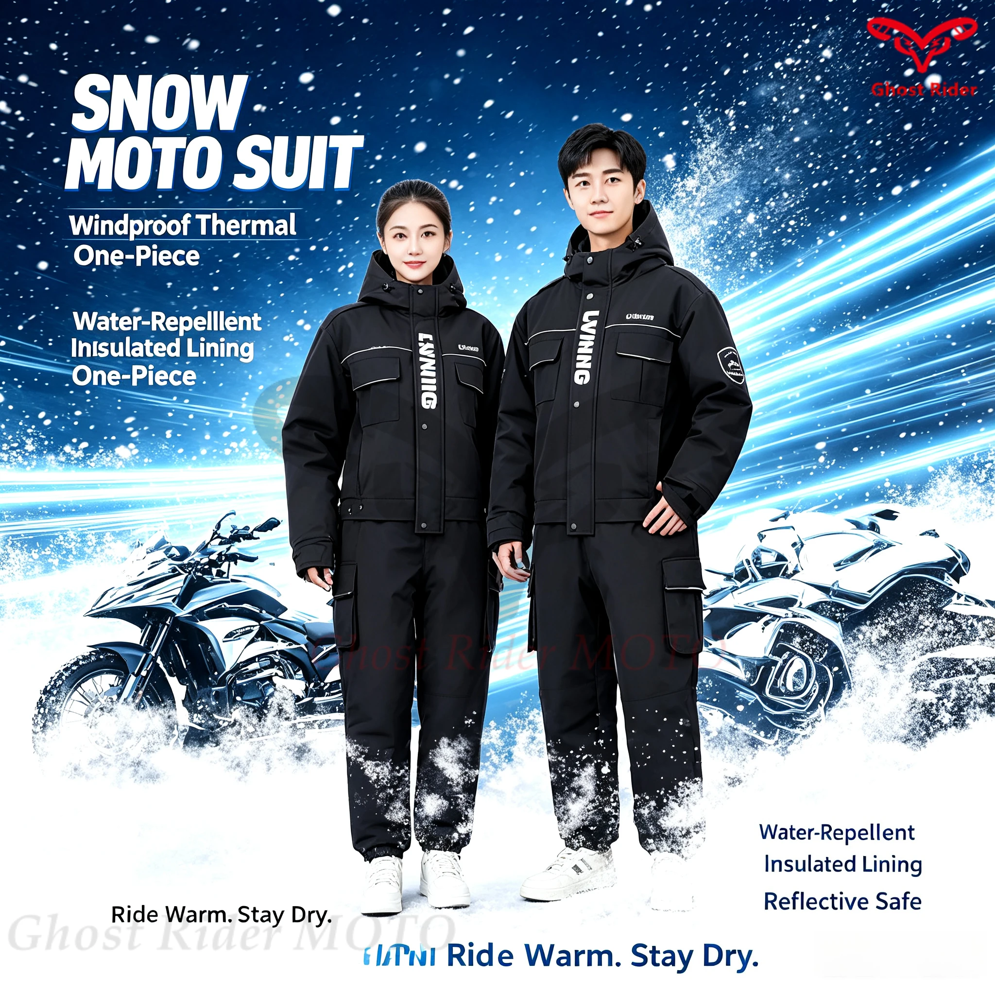 New electric vehicle windshield is winter motorcycle riding warm and cold clothing one-piece thickened snowmobile set 55- 110kg