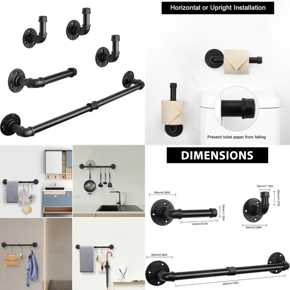 

Industrial Style 5-Piece Bathroom Hardware Set: 18 Towel Bar, Toilet Paper Holder, Wall Mount Accessories