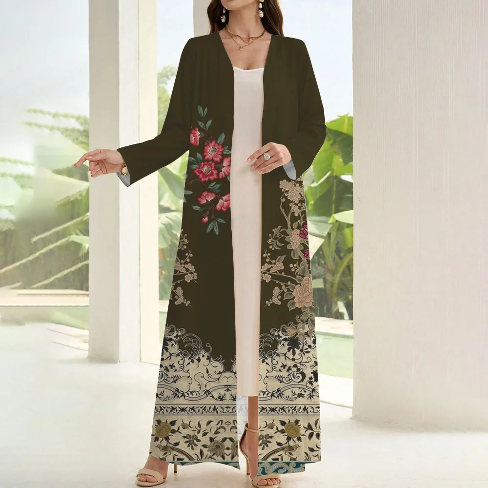 Simple And Elegant Muslim Open Kimono Abaya Long Sleeve Two-piece Black Cardigan Abaya Islamic Dubai Morocco Saudi Kaftan Kebaya