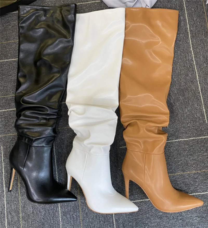 Onlymaker Women Pointed Toe Black White Over The Knee High Boot Stiletto Stretch Big Size Woman Autumn Winter  Fashion Boots