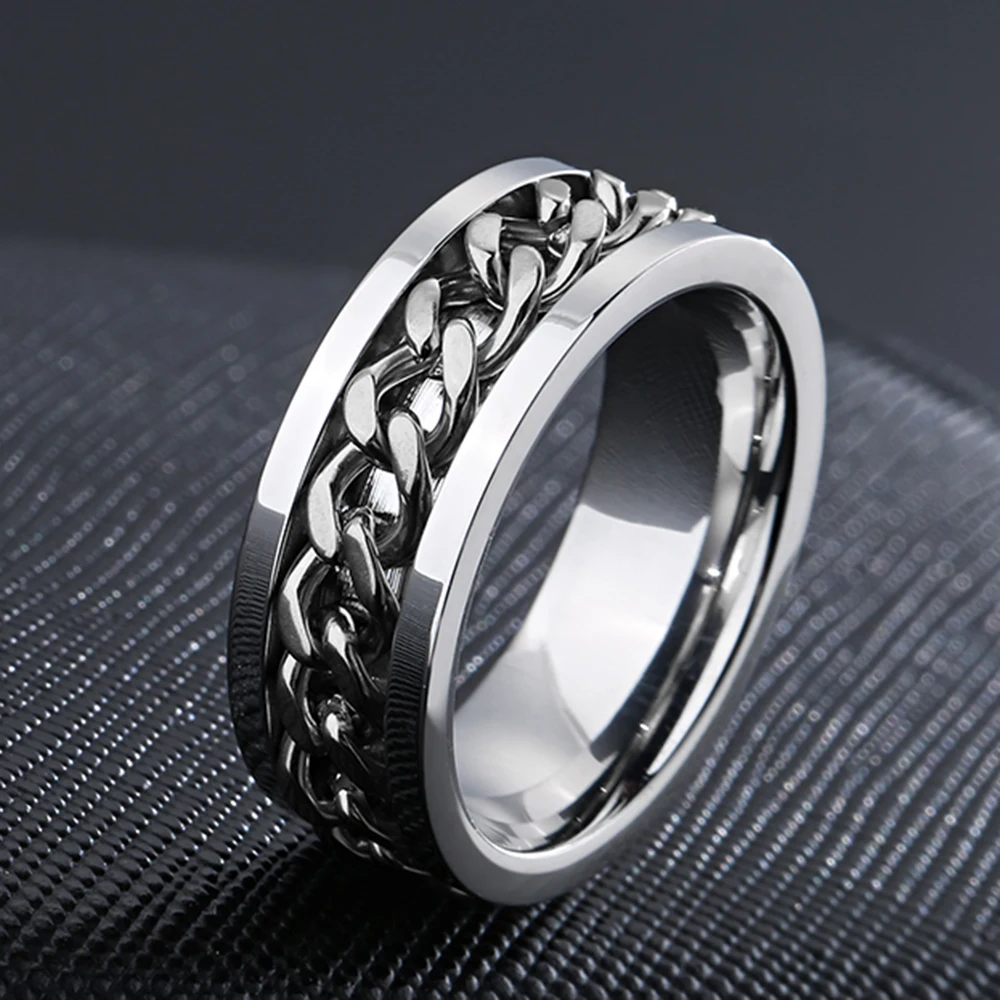 Unisex Gold Color Roman Numerals Spinner Chain Ring
