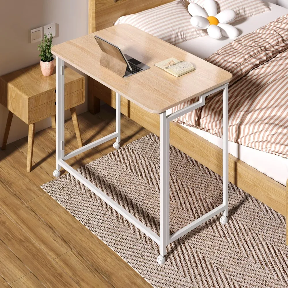 

27.5" Mobile Small Rolling Computer Desk, Folding Laptop Cart Table with Wheels, Portable Office Desk