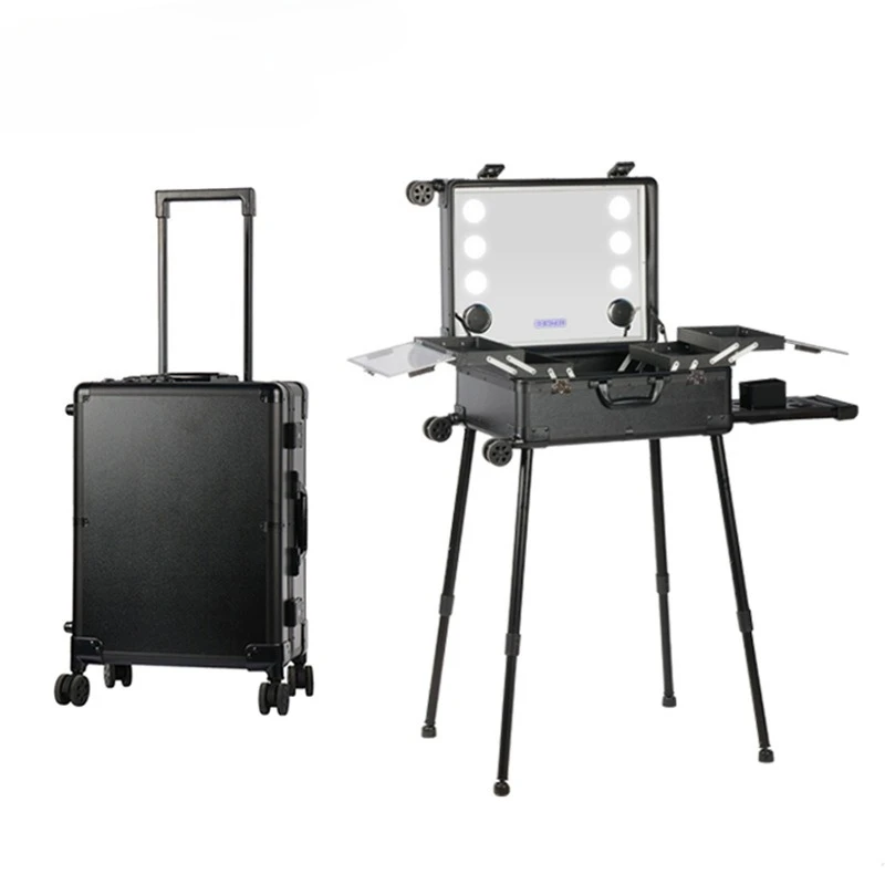 

cosmetic case, professional follow-up artist with lamp mirror, bracket makeup artist trolley toolbox