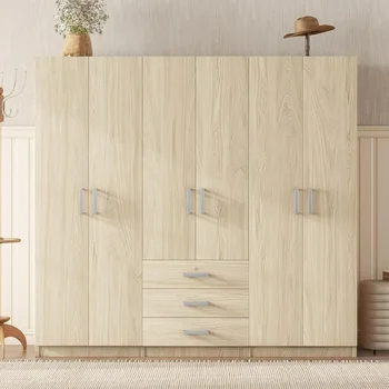 Armário grande de 6 portas, armário de madeira com gavetas grandes, armário de quarto, cômoda, organizador de roupas