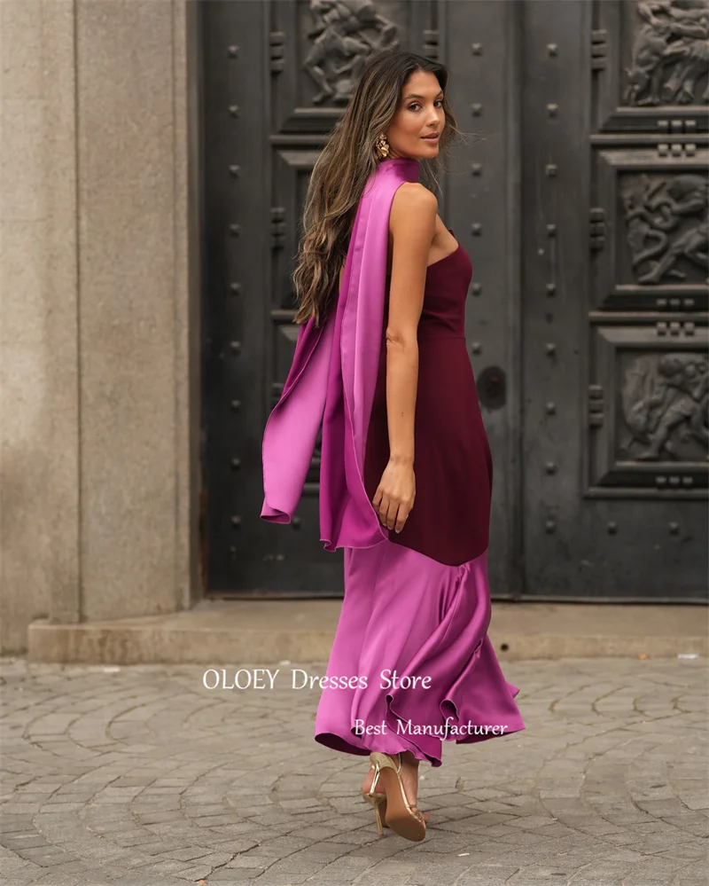 OLOEY-Vestido de festa roxo simples com seda sem alças, vestidos de baile árabes para mulheres, festa formal, altura do tornozelo