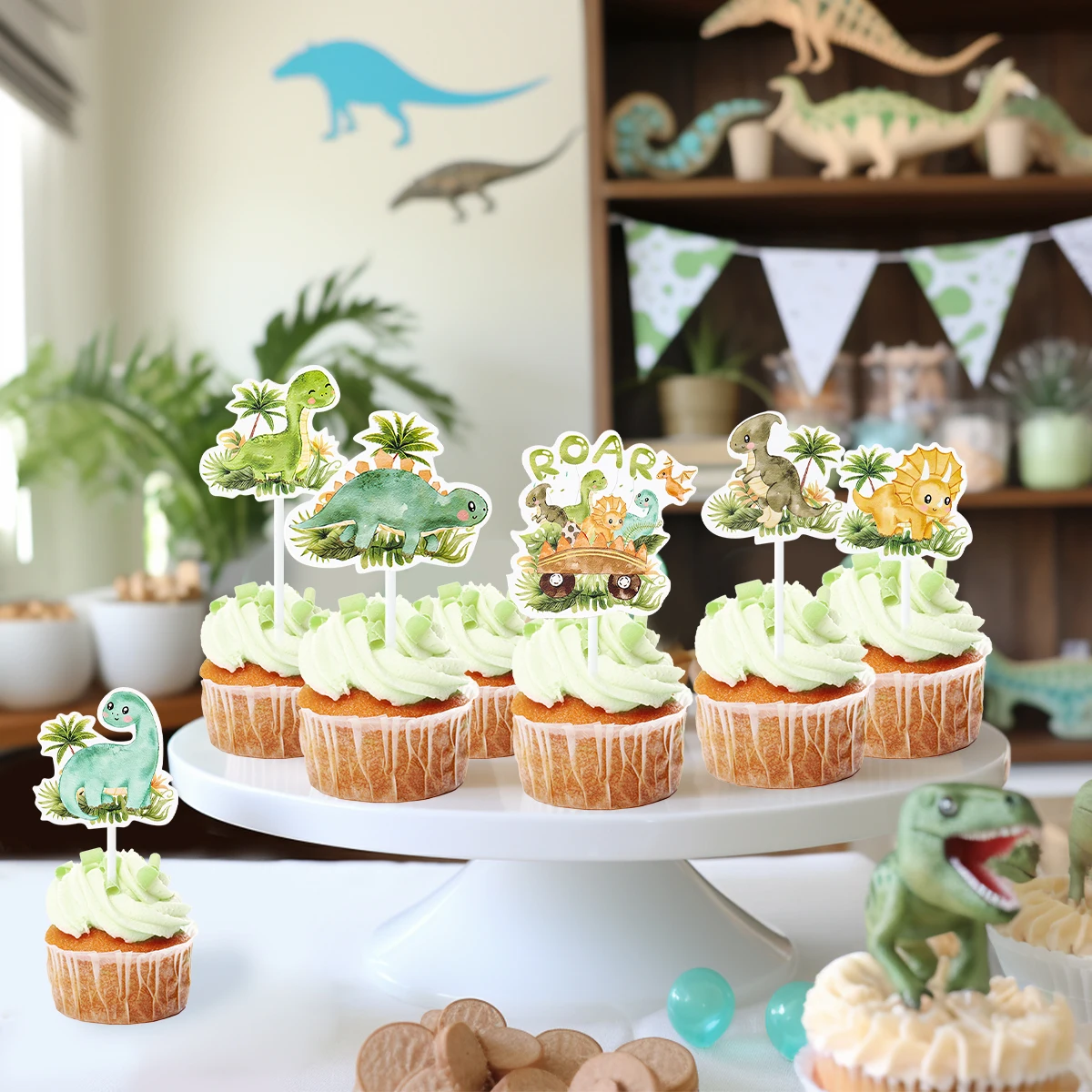 Dinosaur Paper Cake Topper Wedding Birthday Party Decorations Kids Jungle Safari Dino Theme Party Cake Decor Baby Shower Decor
