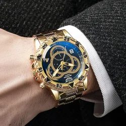 Luxury Men's Quartz Watch Classic Business Men Wristwatch Large Dial Alloy Steel Strip Blue Light Three Eye Men's Quartz Watch