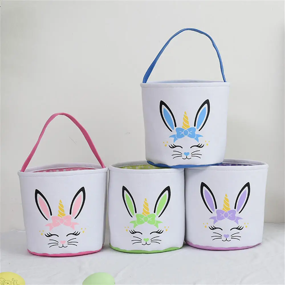 Easter Rabbit Basket Reusable Cotton Bucket Bag Kids Candy Choolate Wrap Bag Gift Bag For Easter Egg Handbag Easter Decoration