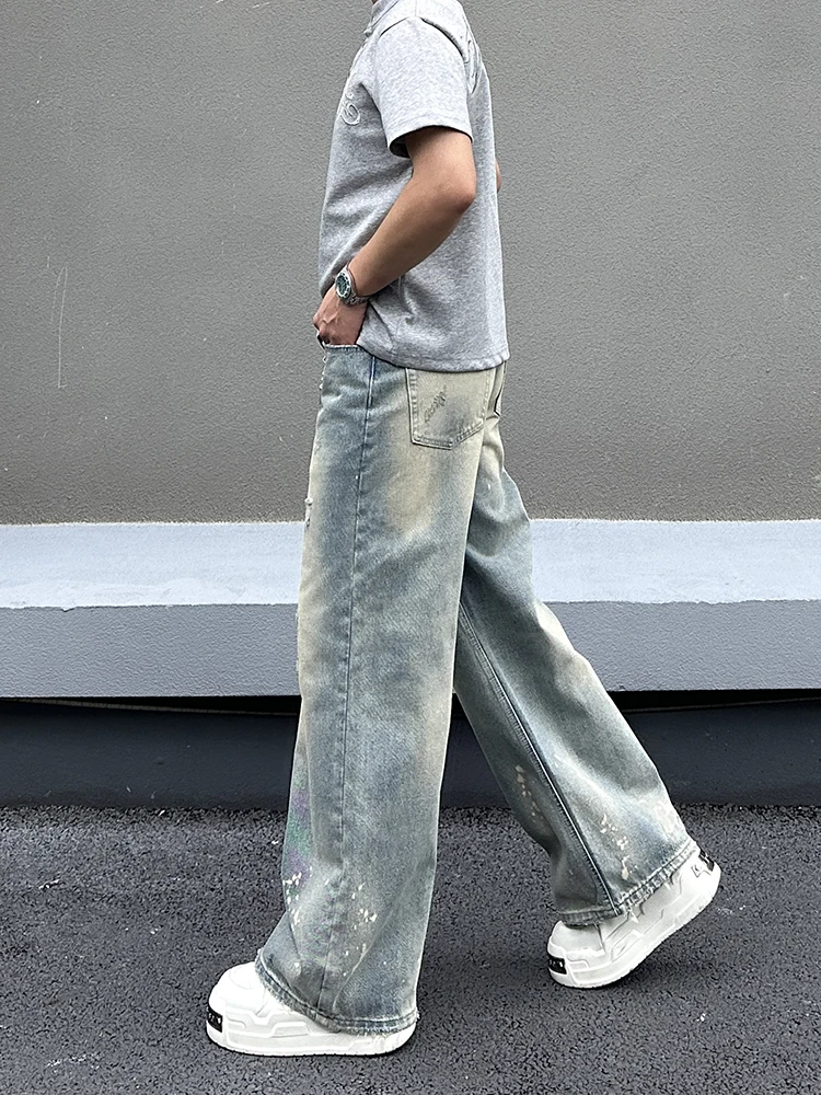 الرجعية الأمريكية Waed الطين التصحيح الرجال الجينز فضفاض مستقيم الساق السراويل الطويلة عارضة القطن البوليستر مزيج الشباب Faion