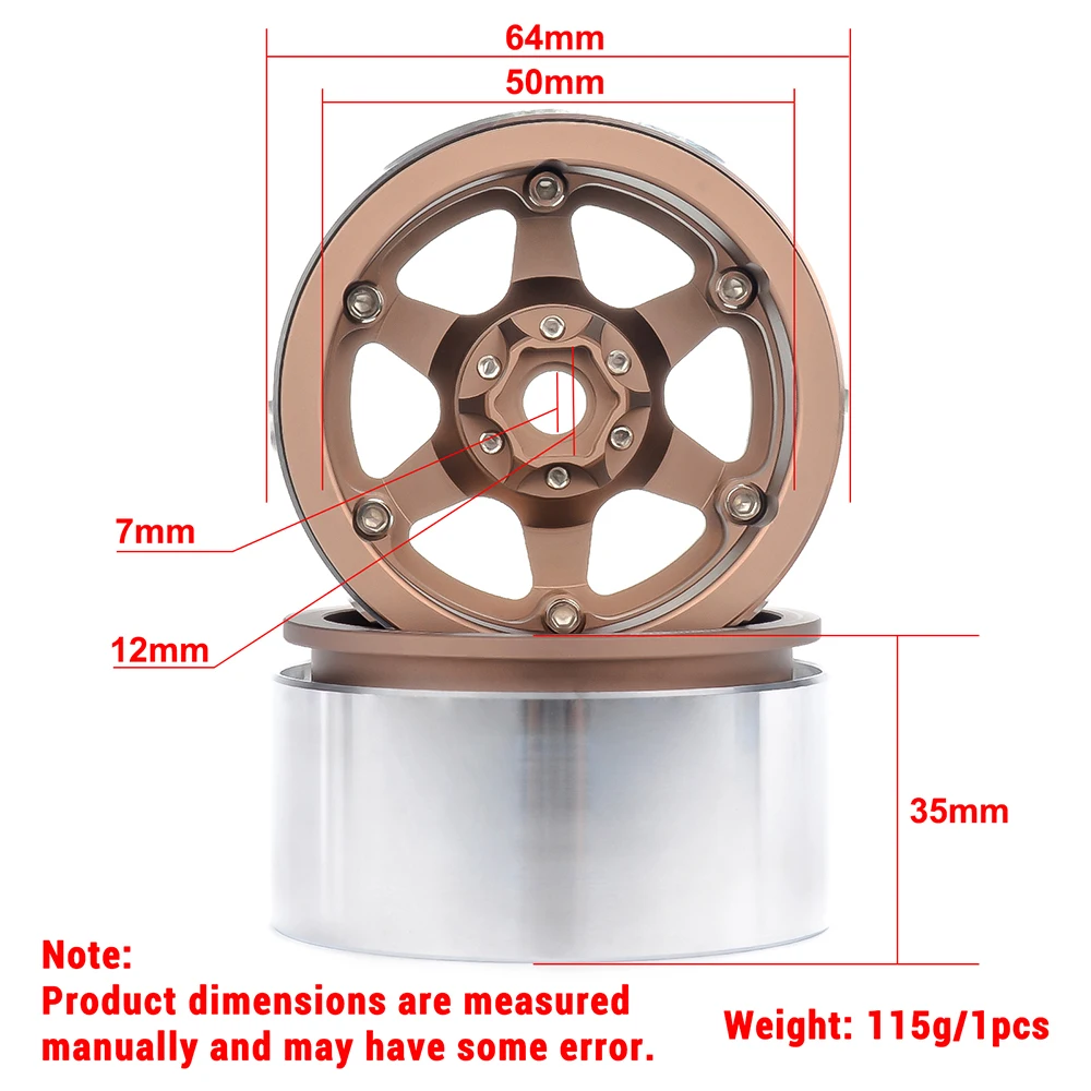 PYFORE 2,2 Zoll Beadlock Metallfelge mit Nabenkern, Kletterreifen 64x35mm, 12mm Adapter für 1/10 1/8 RC Modellauto Crawler Zubehör – Detail 16