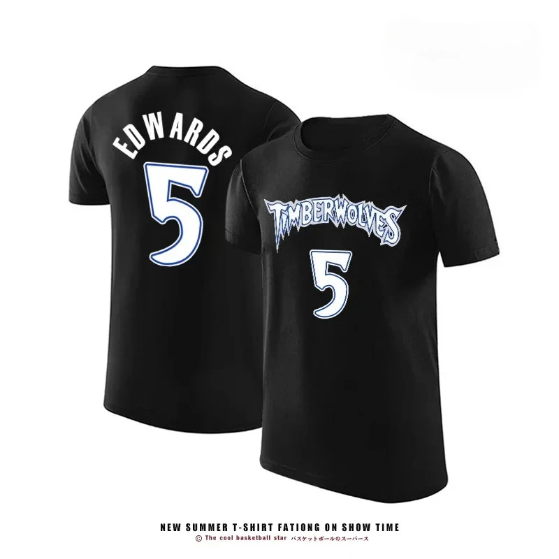 تي شيرت Edwards Timberwolves للسيدات رقم 5 صيفي قابل للتنفس من جيرسي كرة السلة والتدريب الرياضي تصميم مطبوع بأكمام قصيرة