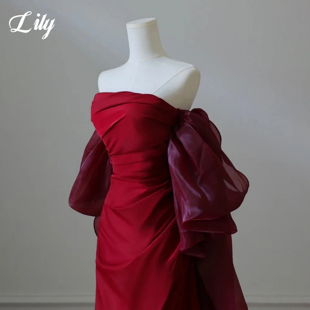 Elegancka suknia wieczorowa Lily Red, satynowa, bez ramiączek, z odkrytymi plecami, plisowana, do ziemi, sukienki na studniówkę dla kobiet, szyta na miarę.