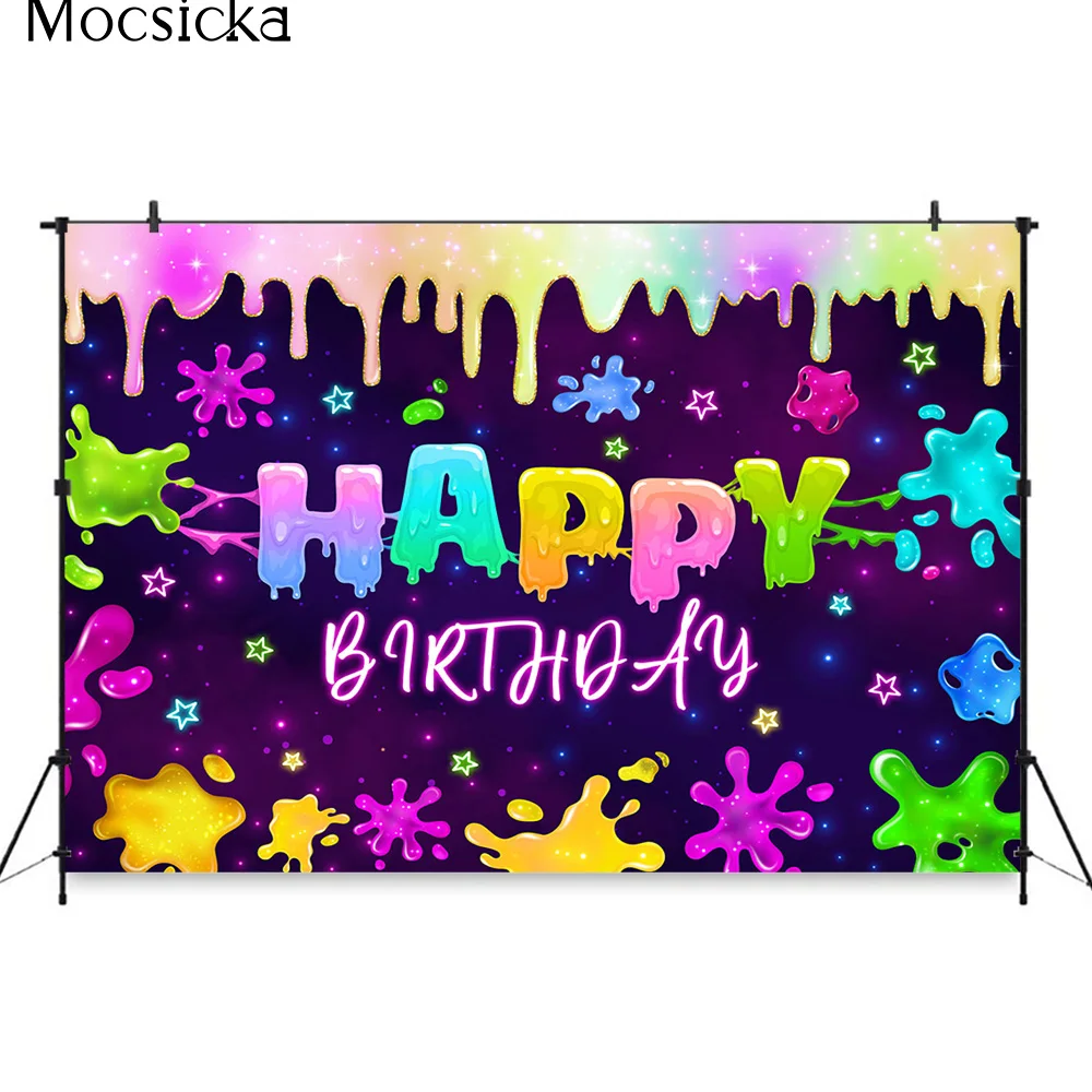 Glow in the Dark Kids Birthday Backdrop Splash Graffiti Colorful Decoration Background Girl Bachelorette Night Party Photo Props