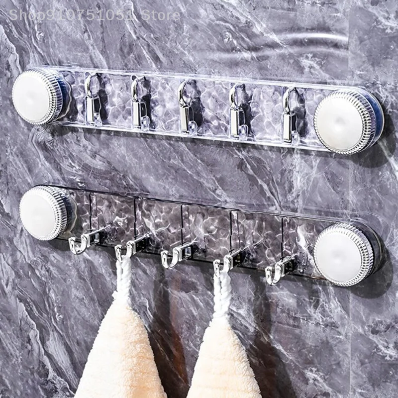 5 Hooks Rotating Suction Cup Hooks Punch-Free Strong Load-Bearing Bathroom Towel Rack Wall Mounted Corrugated Row Hook
