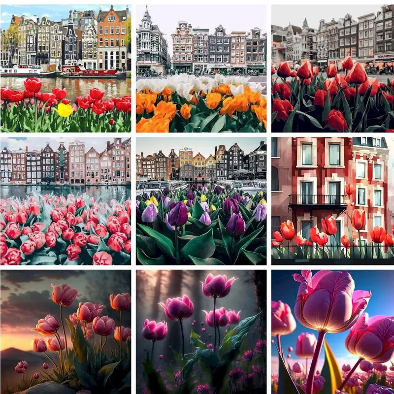 

PhotoCustom 50x65cm Painting By Numbers For Handicraft Frame Night Flower Number Painting Home Decors On Canvas Acrylic Paints