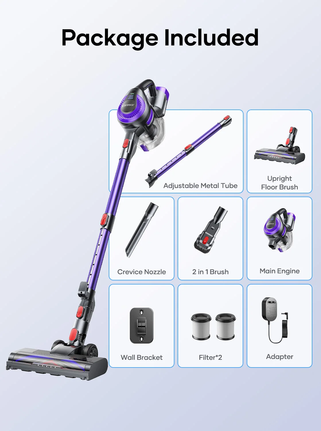 Laresar V10 Lite 38000Pa Cordless Vacuum Cleaner Handheld Strong Suction Button Smart Home Appliance for Carpets Hair 45 Mins