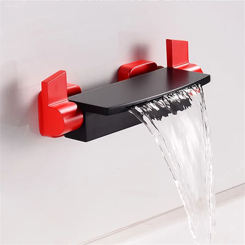 Black & Red Chrome Brass Bathtub Shower Faucets Lavatory Mixer Taps With Handheld Duan Handle Hot & Cold Wall Mounted Gold/White