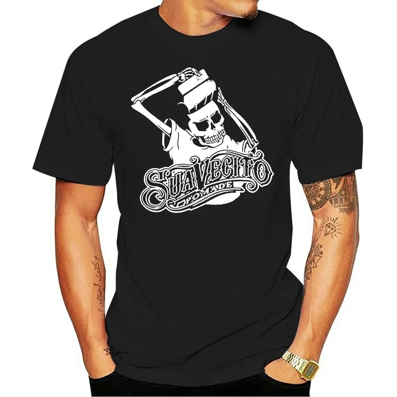 SUAVECITO Pomade Top Logo T-Shirt Black Barber Greaser Skull Mens S NEW