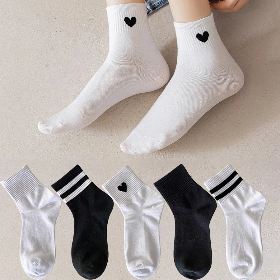 5 par damskich pasków na co dzień sportowe oddychające czarno-białe skarpetki skarpetki typu Mid Tube oddychające skarpetki sportowe
