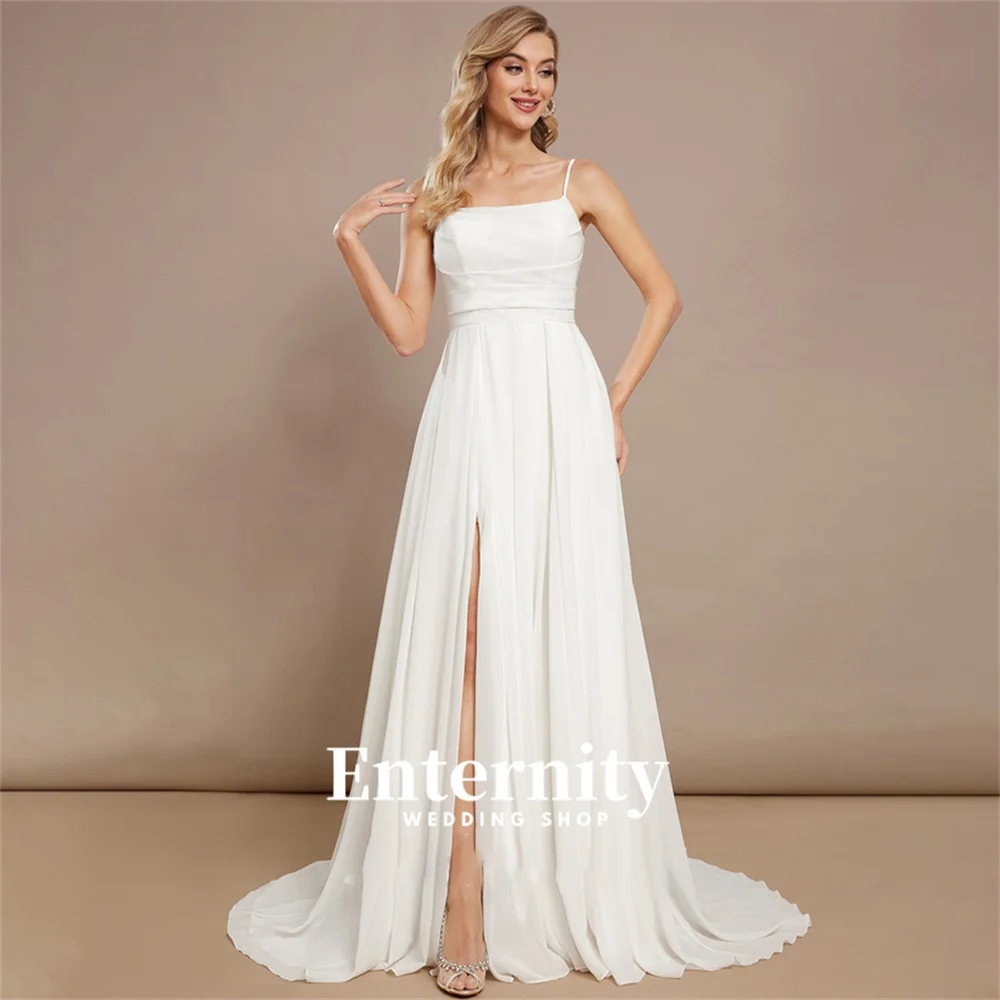 

Simple A-line Bride Dresses Cowl Neck Sleeveless Sweep Train Chiffon Wedding Dress Wedding Dresses for Woman Vestidos Dresses