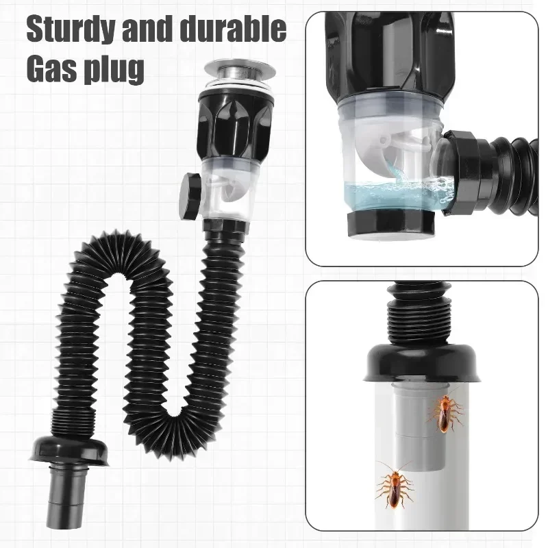 Home Bathroom Washbasin Drainage Assembly Flexible Anti Odor Sink Drain Pipe with Stopper for Sink Renovation & Plumbing Work